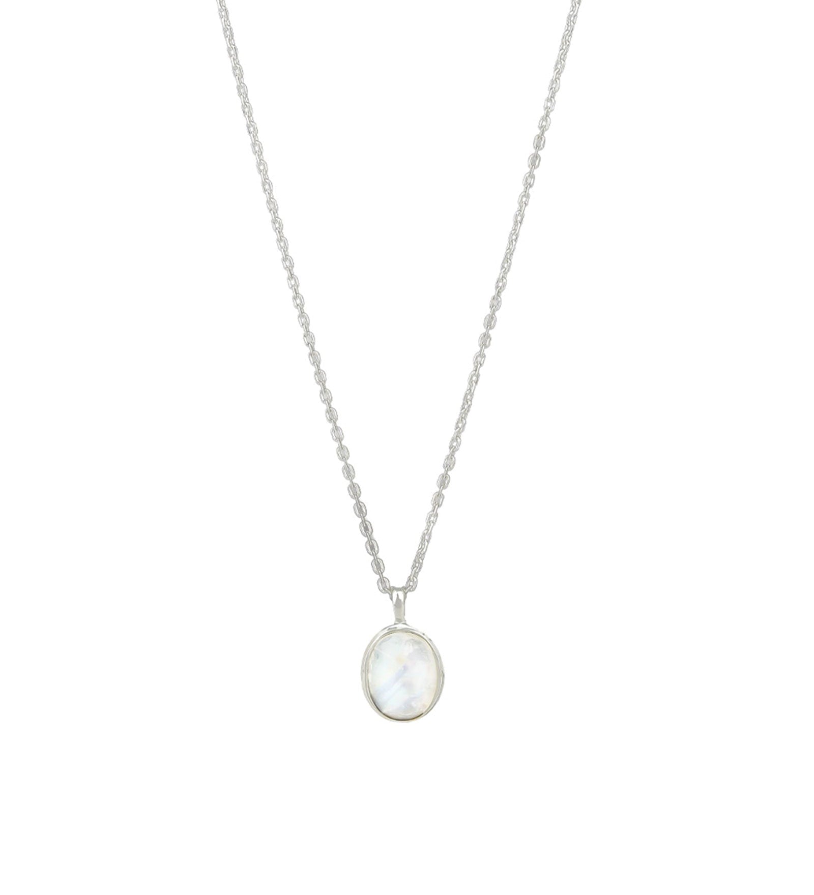 Tashi-Oval Bezel Stone Necklace-Necklaces-Sterling Silver, Rainbow Moonstone-Blue Ruby Jewellery-Vancouver Canada