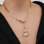 Paradise Palm Necklace 14k Gold Plated, Freshwater Pearls