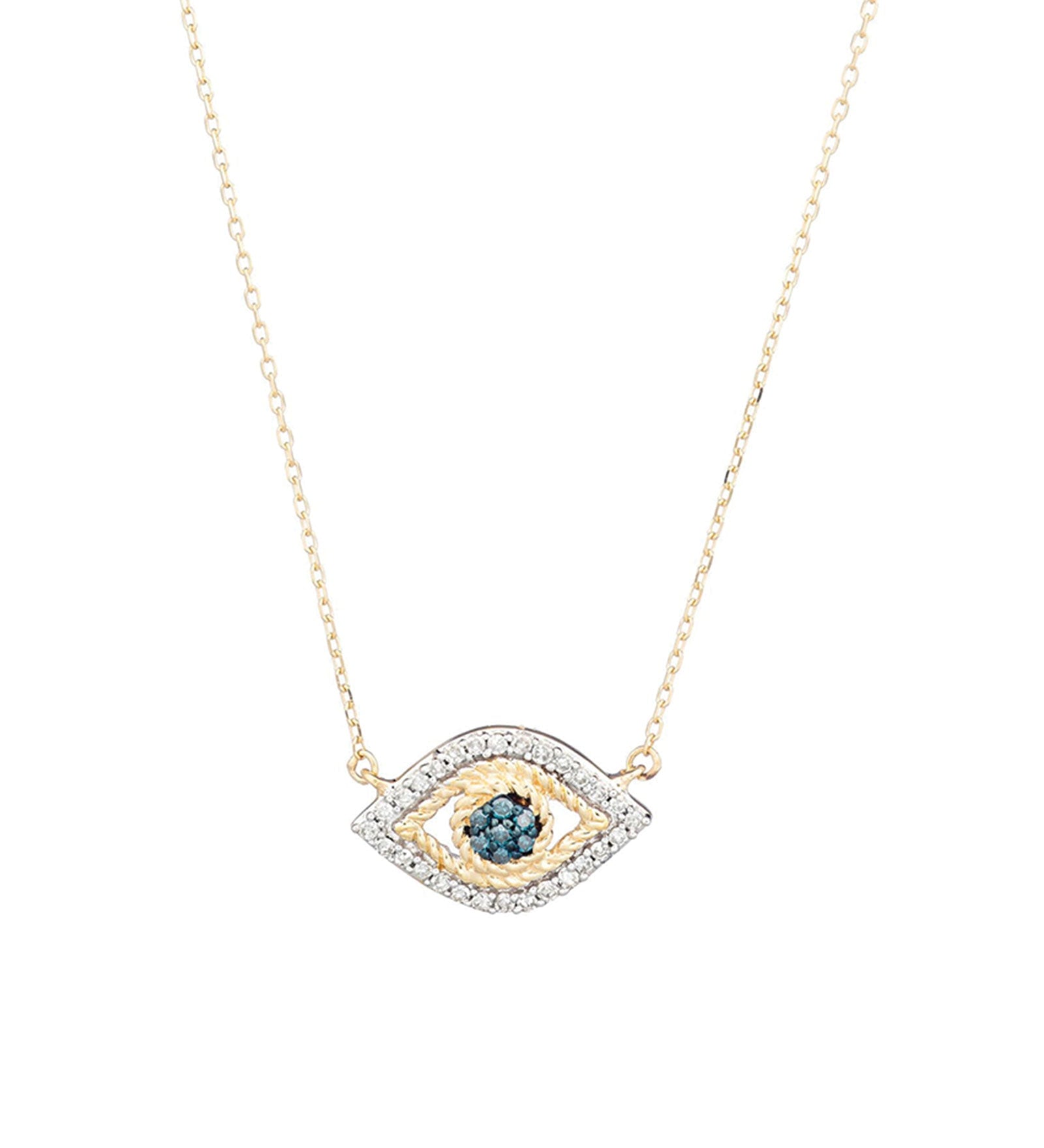 Adina Reyter-Pavé Evil Eye Necklace-Necklaces-14k Yellow Gold, White and Blue Diamond-Blue Ruby Jewellery-Vancouver Canada