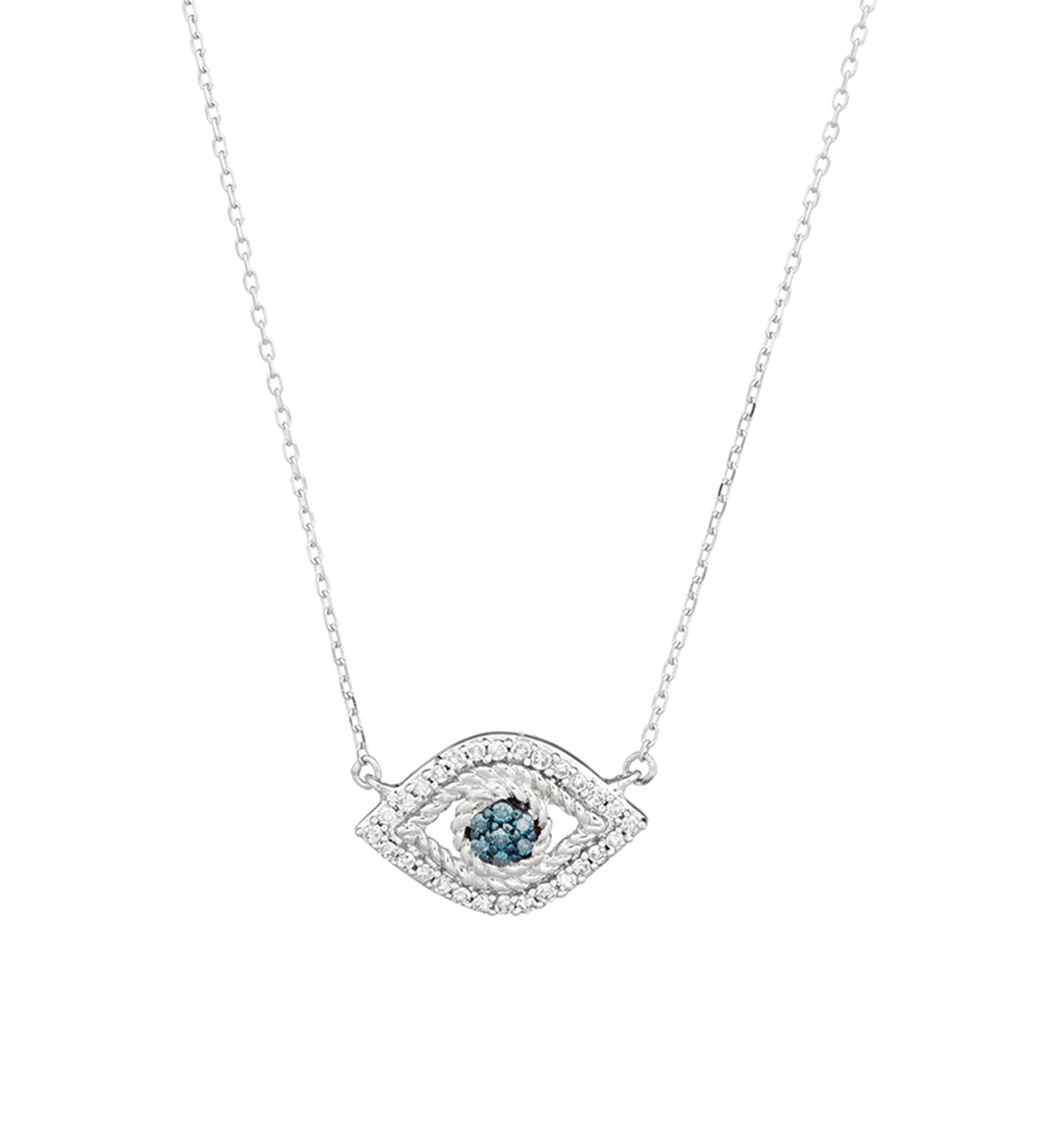 Adina Reyter-Pavé Evil Eye Necklace-Necklaces-Sterling Silver, White and Blue Diamond-Blue Ruby Jewellery-Vancouver Canada