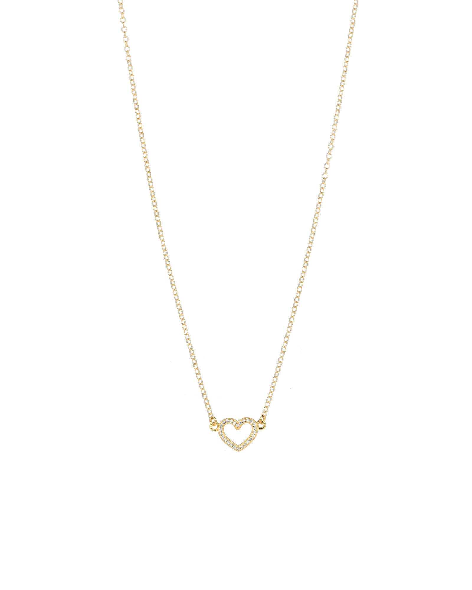 Kris Nations-Pavé Open Heart Necklace-Necklaces-18k Gold Vermeil, Cubic Zirconia-Blue Ruby Jewellery-Vancouver Canada