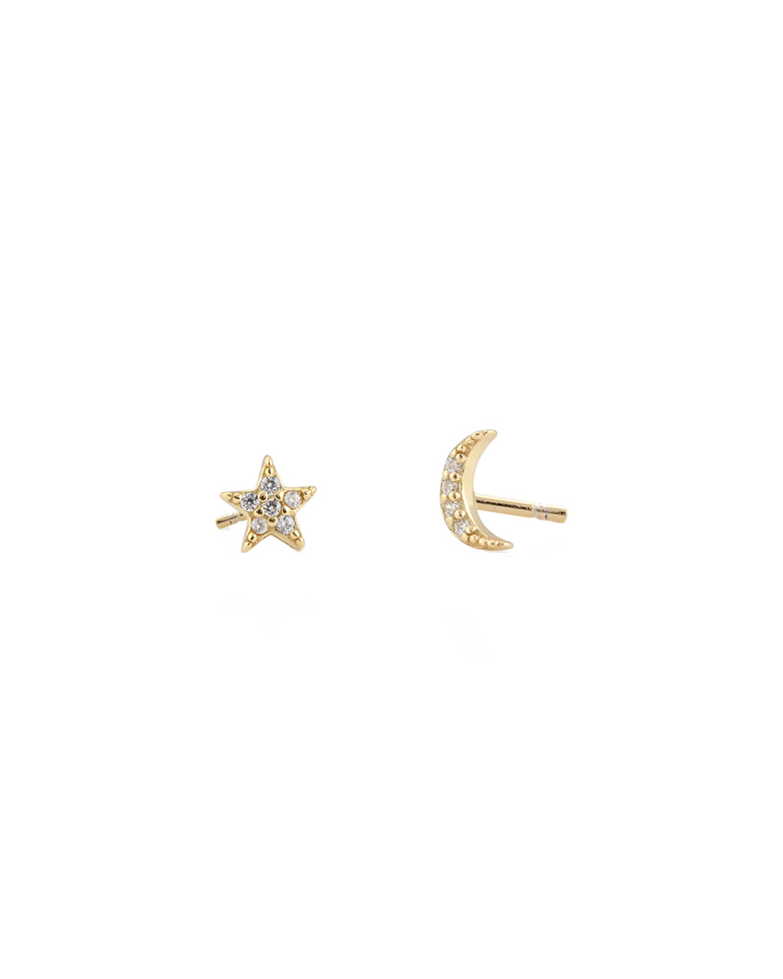 Kris Nations-Pavé Star + Moon Stud Earrings-Earrings-18k Gold Vermeil, Cubic Zirconia-Blue Ruby Jewellery-Vancouver Canada