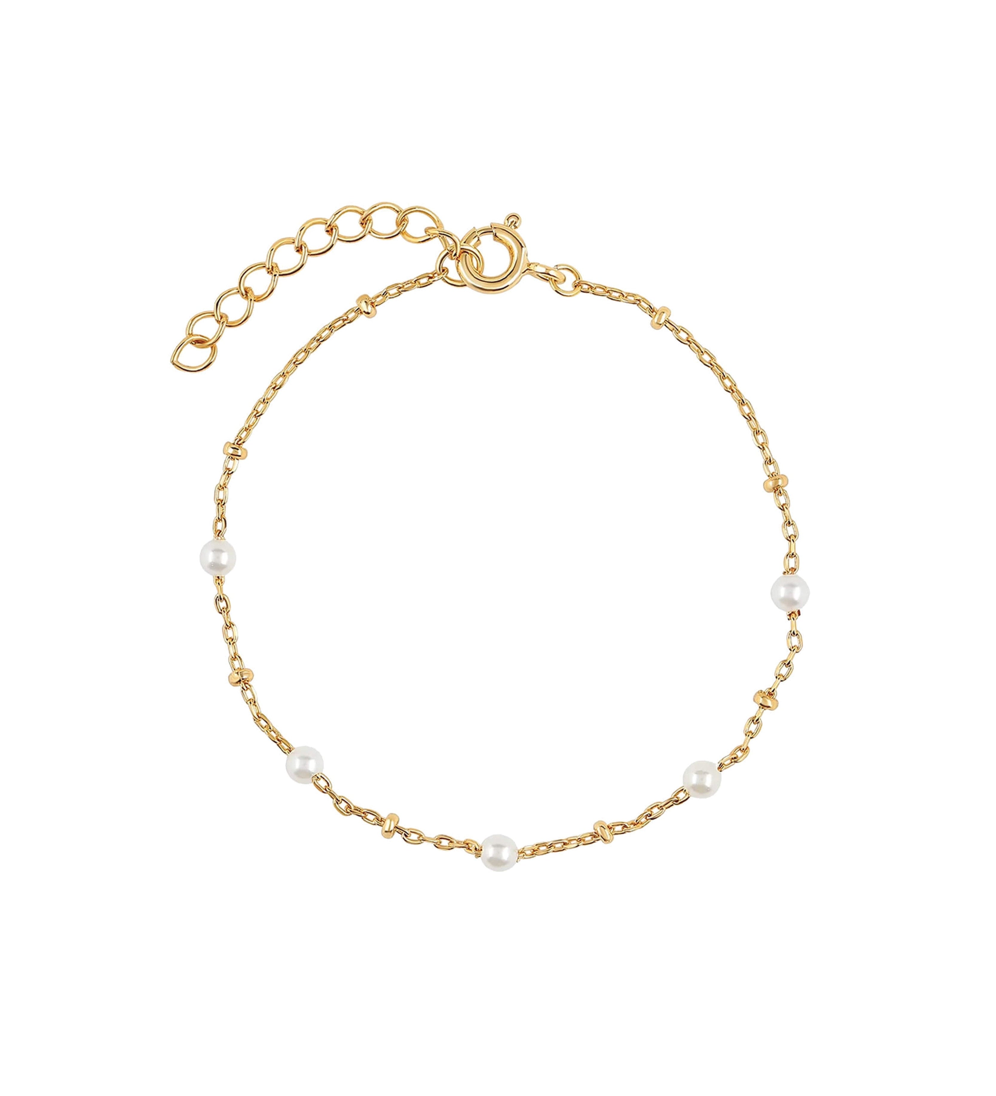 Quiet Icon-Pearl Ball Chain Bracelet-Bracelets-14k Gold Vermeil, White Pearl-Blue Ruby Jewellery-Vancouver Canada