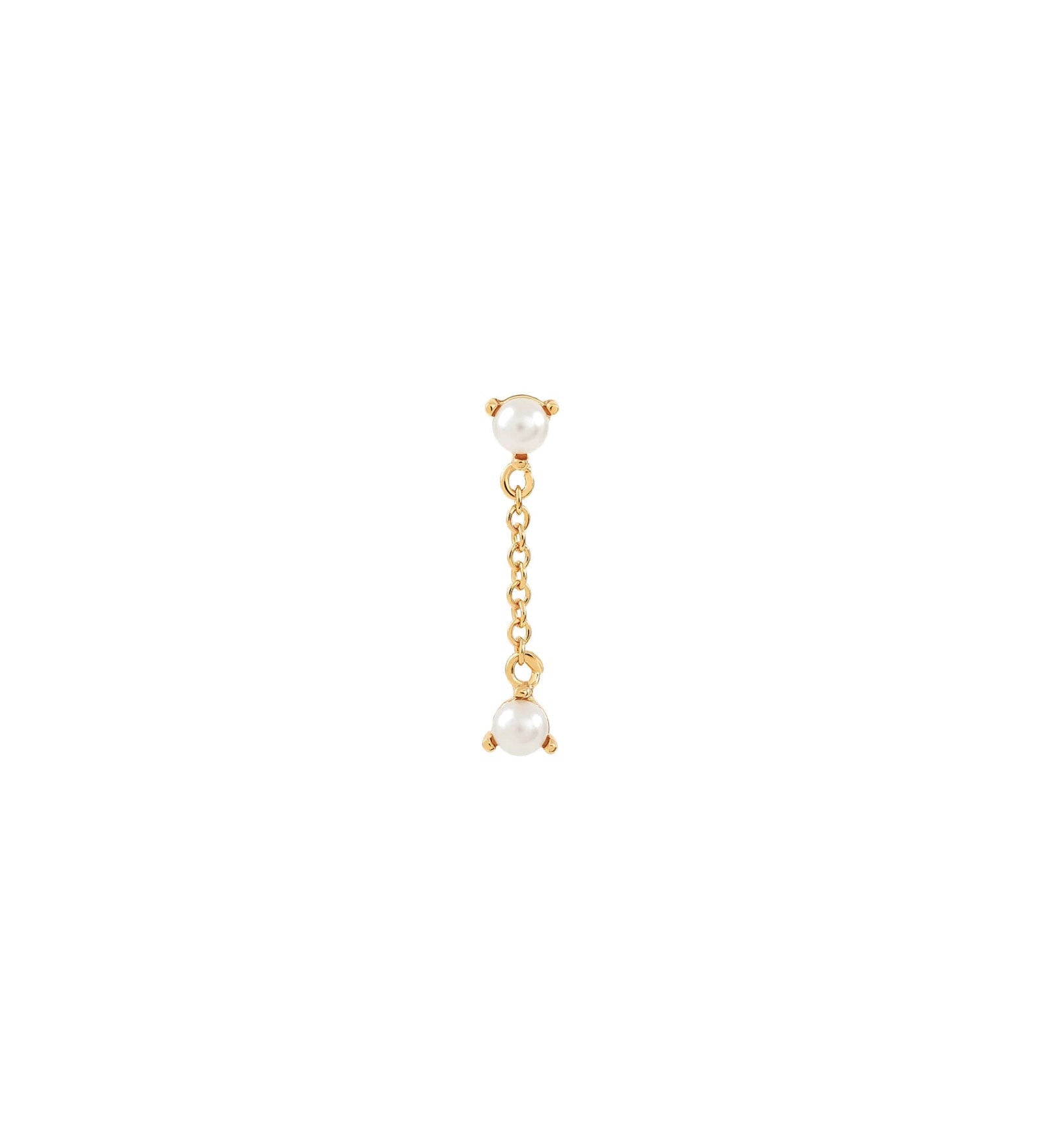 Quiet Icon-Pearl Chain Drop Stud-Earrings-14k Gold Vermeil, White Pearl-Blue Ruby Jewellery-Vancouver Canada