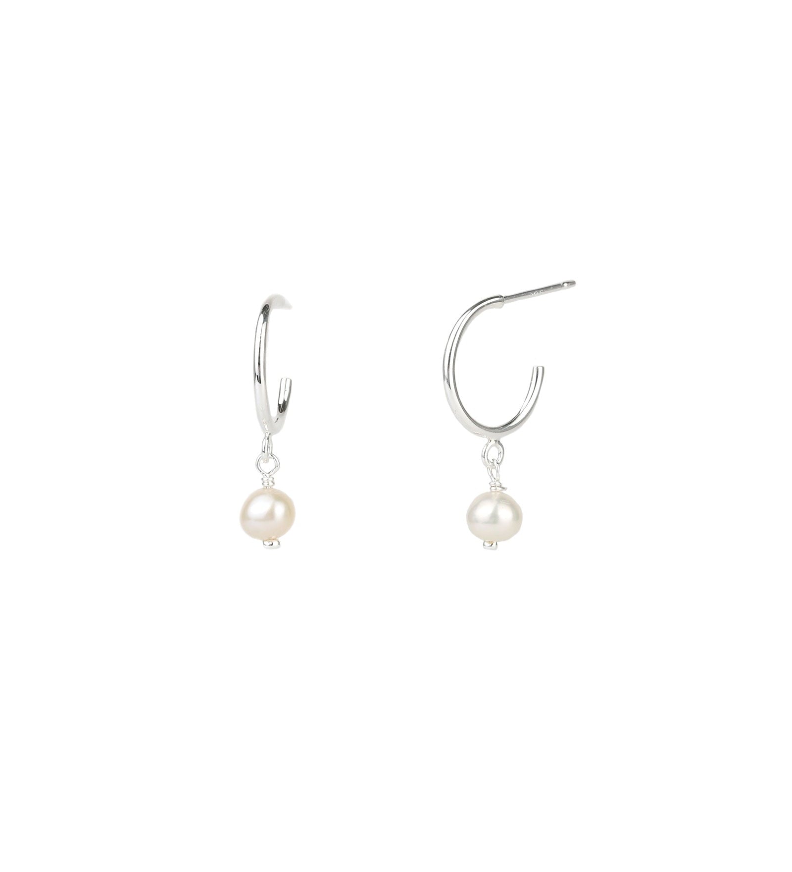 Tashi-Pearl Charm Hoops-Earrings-Sterling Silver, Freshwater Pearl-Blue Ruby Jewellery-Vancouver Canada