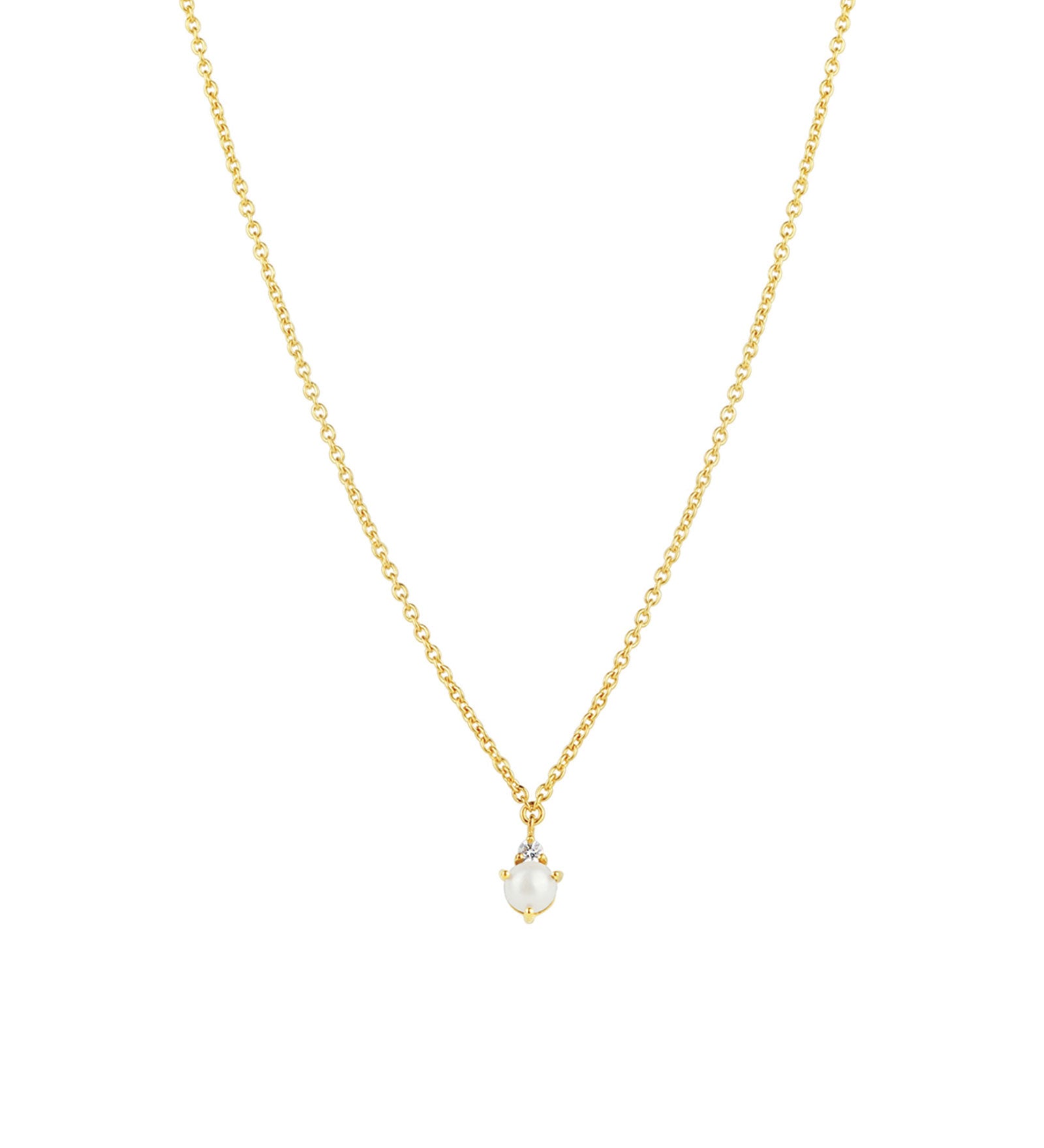 Tashi-Pearl + CZ Necklace-Necklaces-14k Gold Vermeil, White Pearl, Cubic Zirconia-Blue Ruby Jewellery-Vancouver Canada