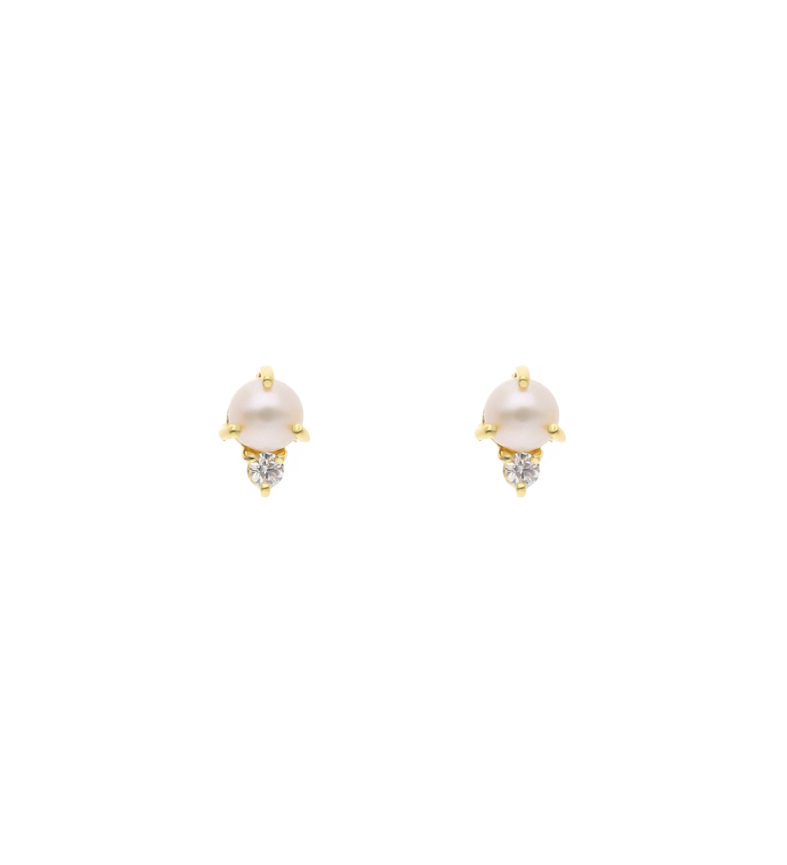 Tashi-Pearl + CZ Studs-Earrings-14k Gold Vermeil, Freshwater Pearl, Cubic Zirconia-Blue Ruby Jewellery-Vancouver Canada