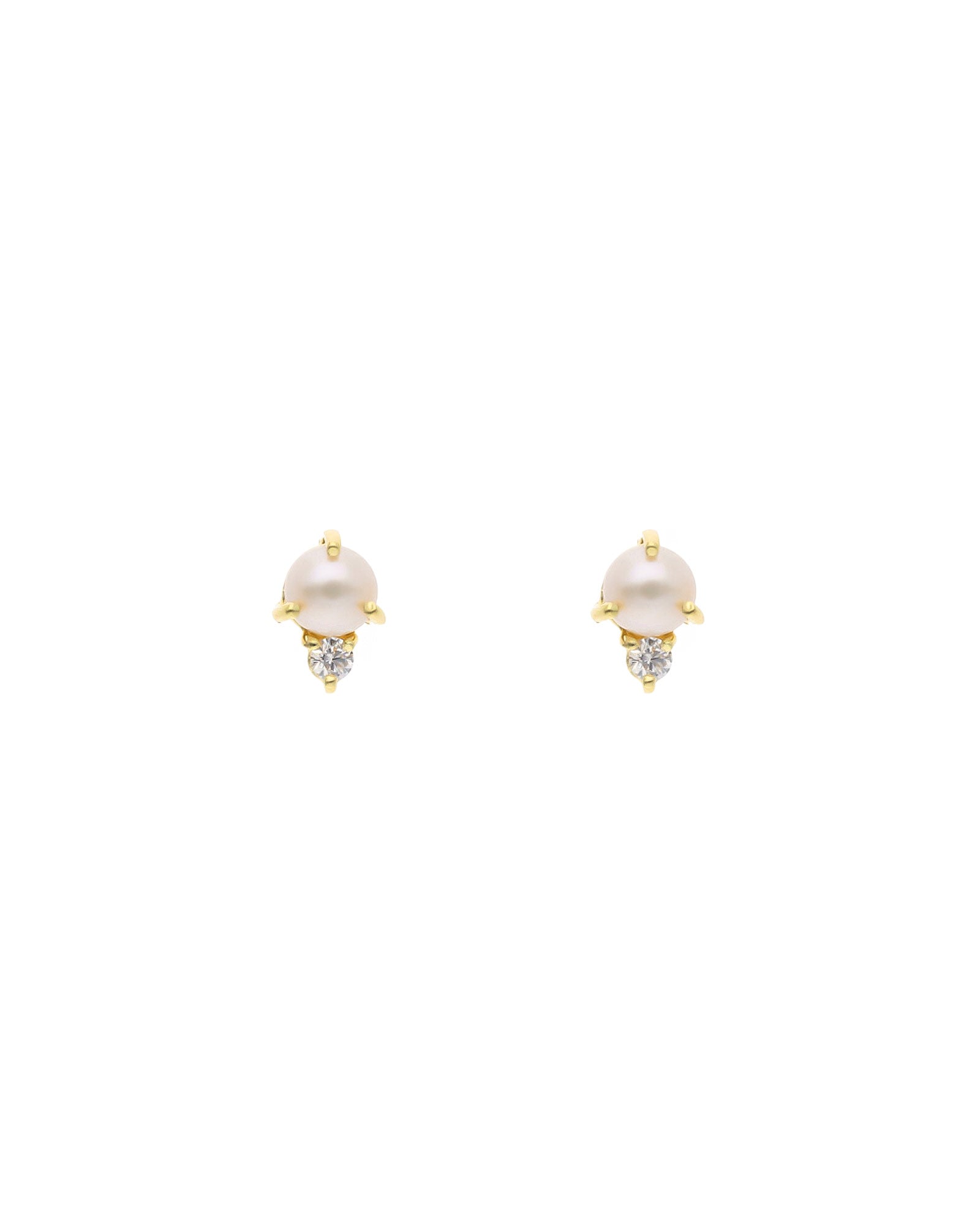 Tashi-Pearl + CZ Studs-Earrings-14k Gold Vermeil, Freshwater Pearl, Cubic Zirconia-Blue Ruby Jewellery-Vancouver Canada