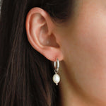 Poppy Rose-Pearl Drop Hoops-Earrings-Sterling Silver, Freshwater Pearl-Blue Ruby Jewellery-Vancouver Canada