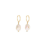 Quiet Icon-Pearl Drop Huggies | 11mm-Earrings-14k Gold Vermeil, White Pearl-Blue Ruby Jewellery-Vancouver Canada