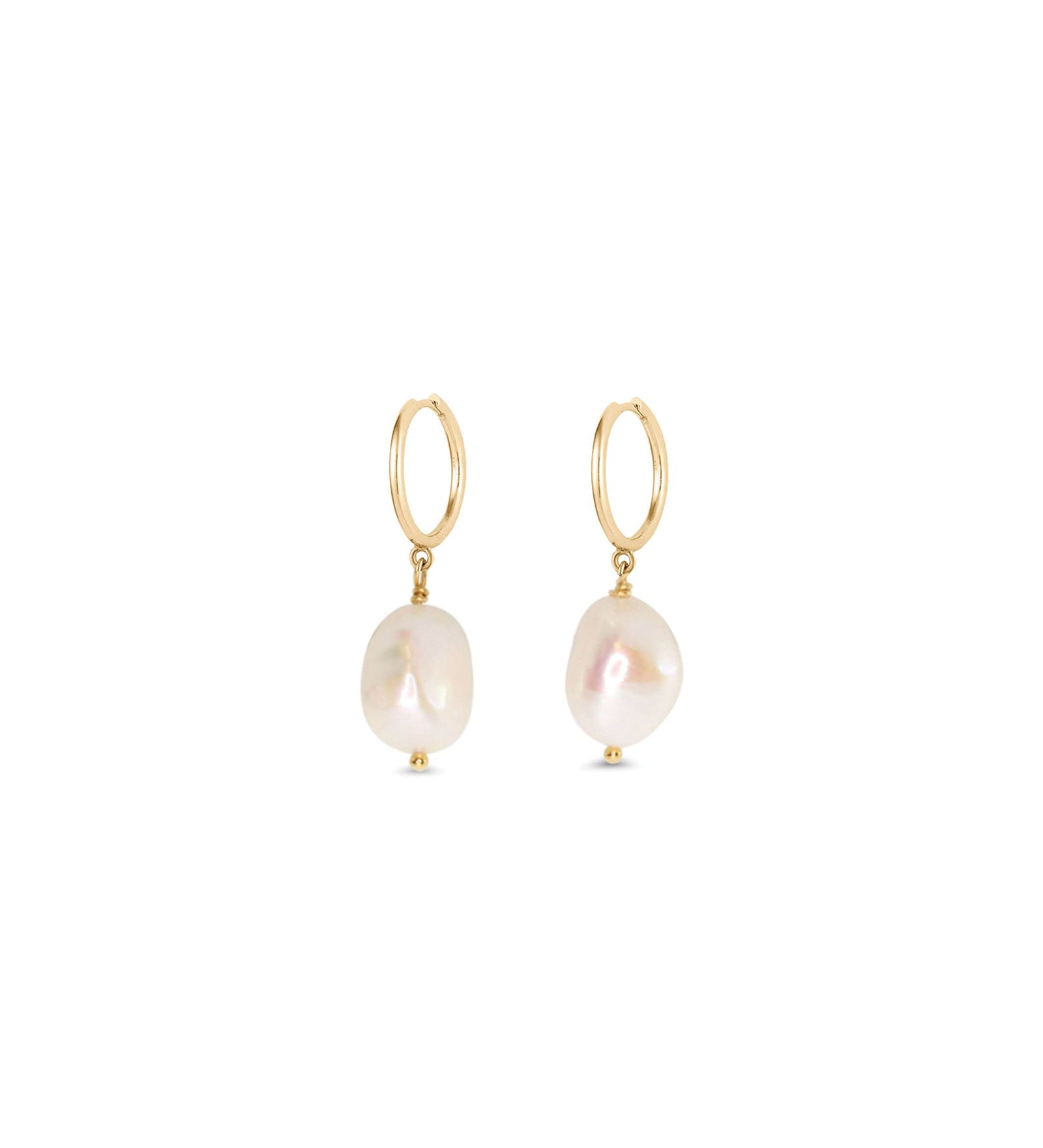 Quiet Icon-Pearl Drop Huggies | 11mm-Earrings-14k Gold Vermeil, White Pearl-Blue Ruby Jewellery-Vancouver Canada