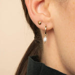 Quiet Icon-Pearl Drop Huggies | 12mm-Earrings-14k Gold Vermeil, White Pearl-Blue Ruby Jewellery-Vancouver Canada