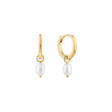 Quiet Icon-Pearl Drop Huggies | 12mm-Earrings-14k Gold Vermeil, White Pearl-Blue Ruby Jewellery-Vancouver Canada