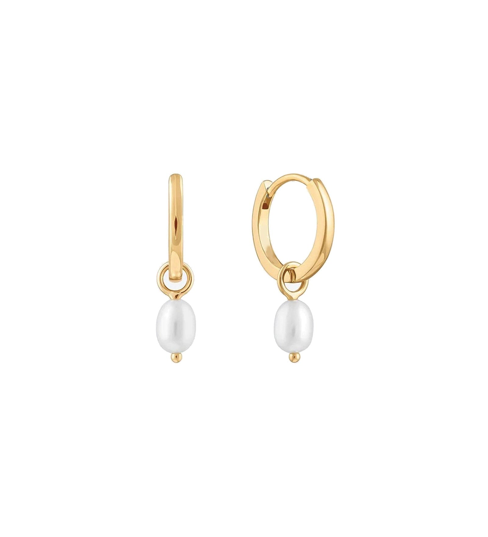 Quiet Icon-Pearl Drop Huggies | 12mm-Earrings-14k Gold Vermeil, White Pearl-Blue Ruby Jewellery-Vancouver Canada