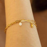 Quiet Icon-Pearl Drop Paperclip Bracelet-Bracelets-14k Gold Vermeil, White Pearl-Blue Ruby Jewellery-Vancouver Canada