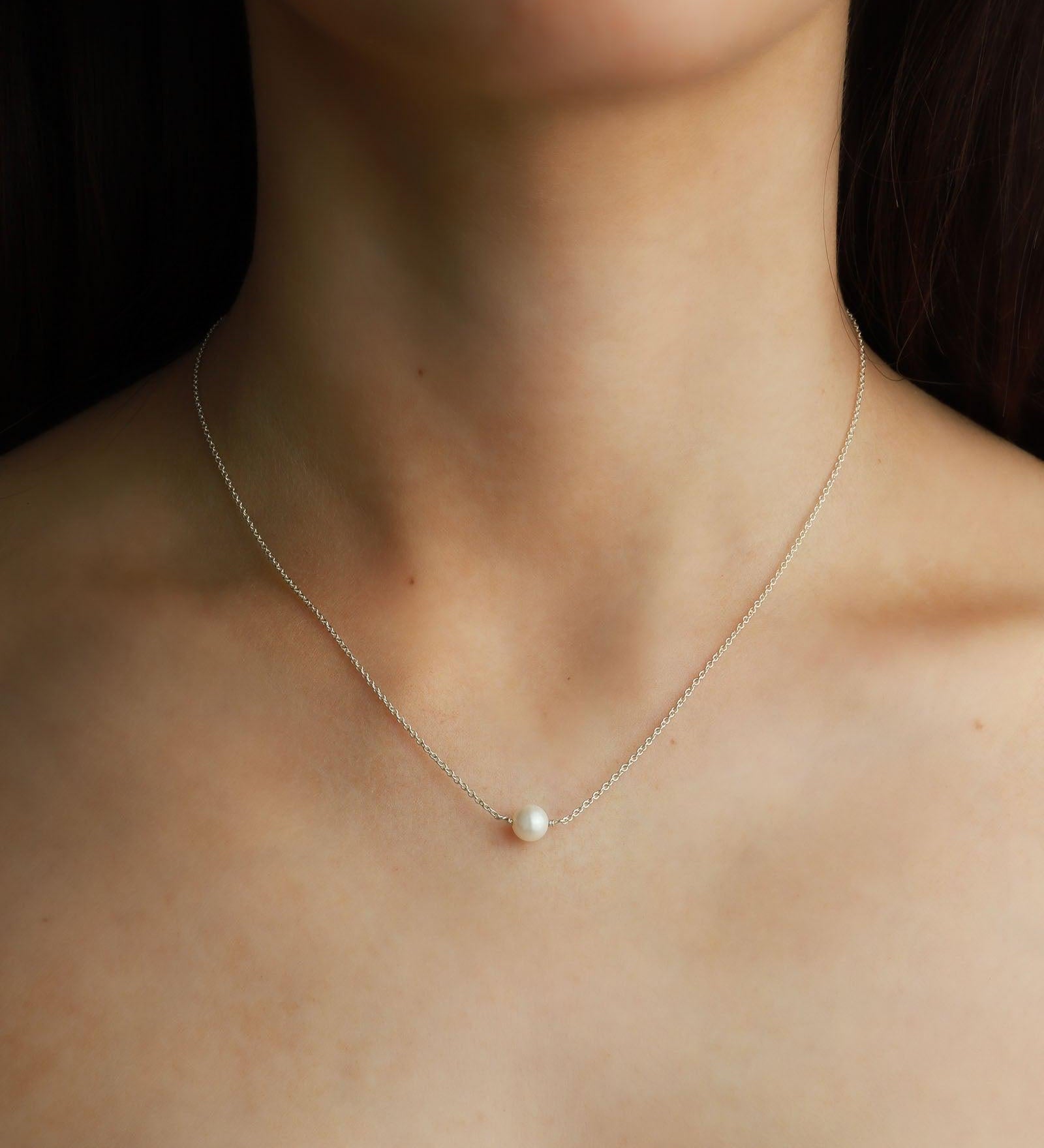 Poppy Rose-Pearl East-West Necklace-Necklaces-Sterling Silver, Freshwater Pearl-Blue Ruby Jewellery-Vancouver Canada