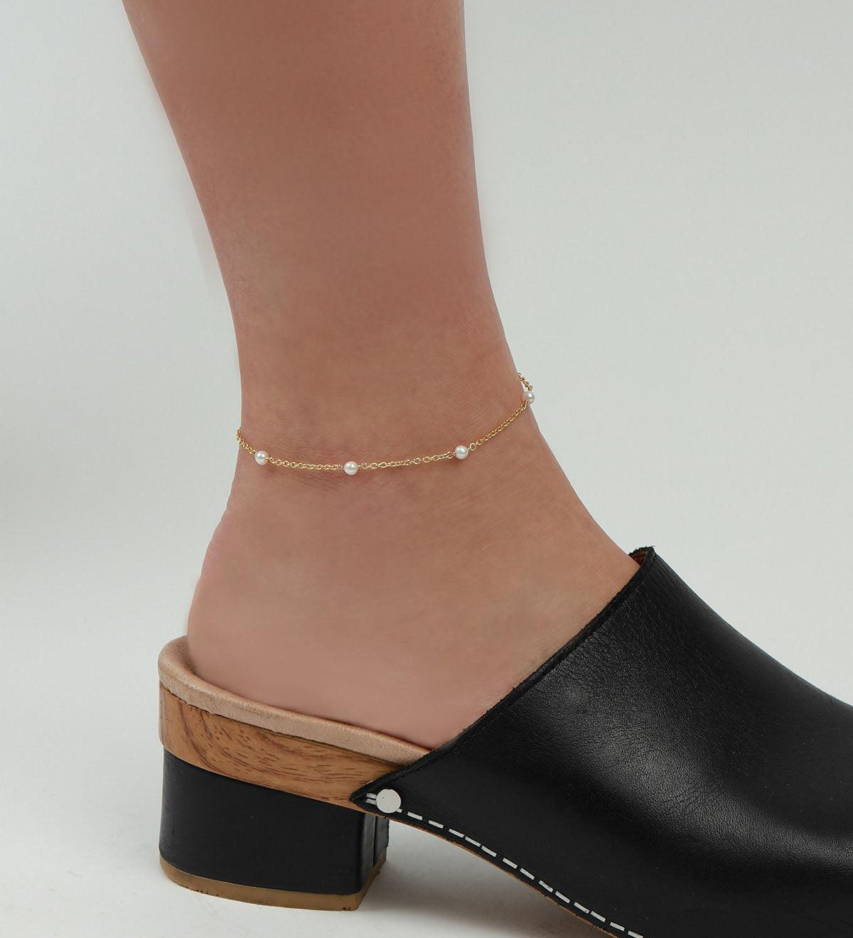 Poppy Rose-Pearl Station Anklet-Anklets-14k Gold-fill, Freshwater Pearl-Blue Ruby Jewellery-Vancouver Canada