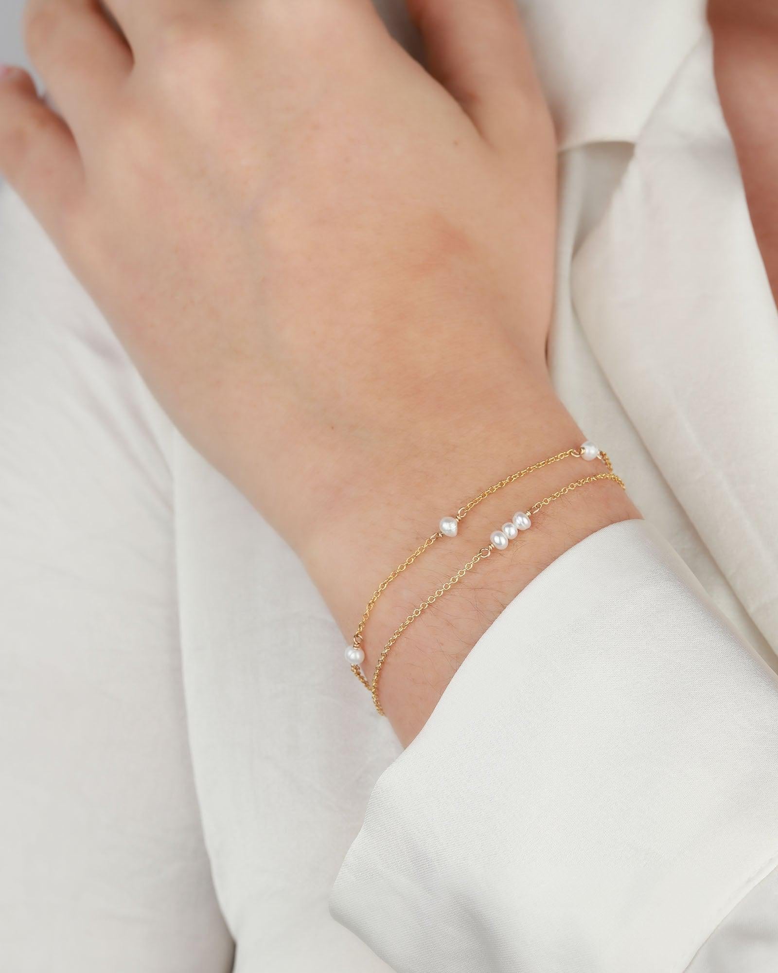 Poppy Rose-Pearl Station Bracelet-Bracelets-14k Gold-fill, Freshwater Pearl-Blue Ruby Jewellery-Vancouver Canada