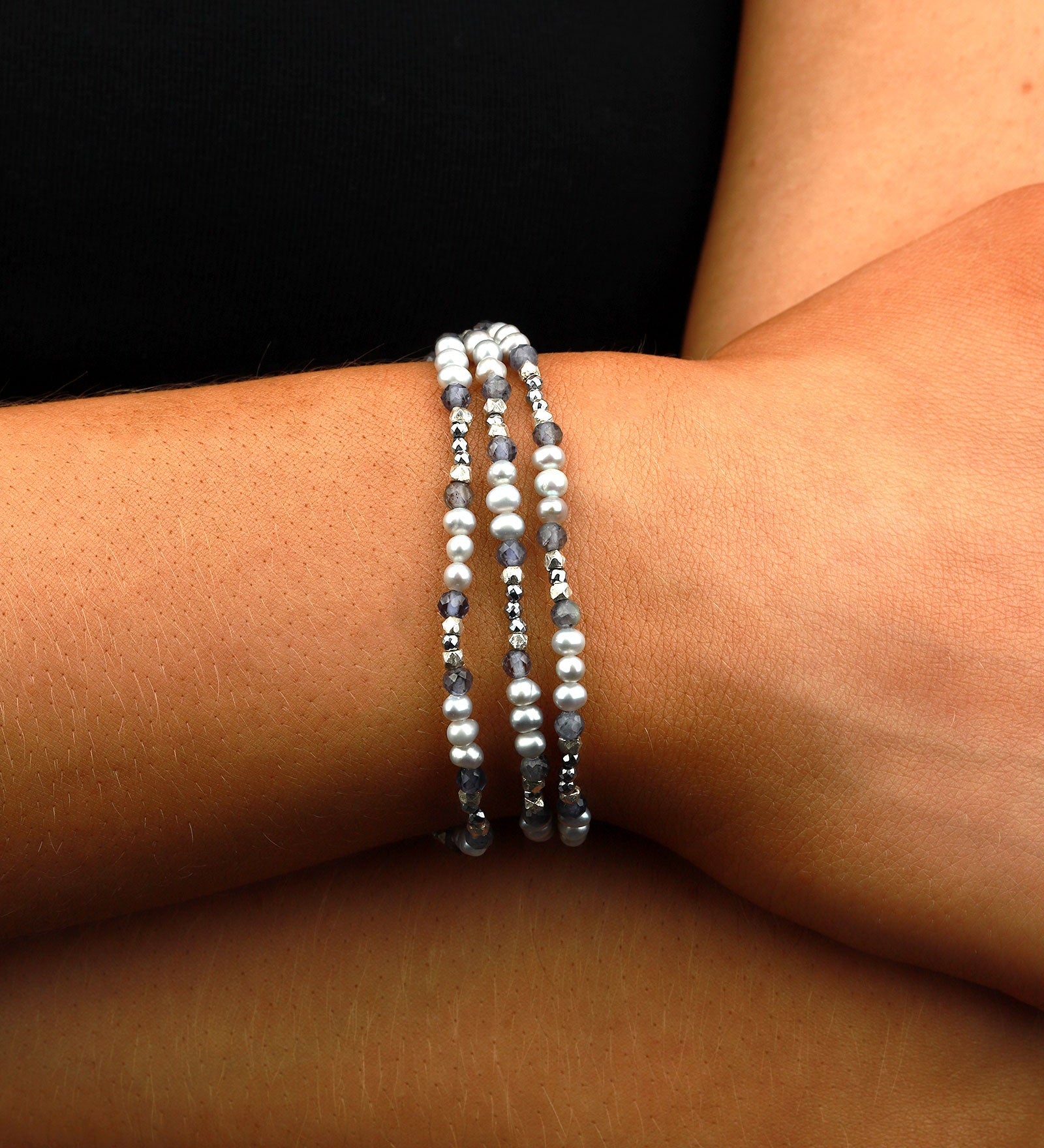 Chan Luu-Pearl Step Naked Wrap Bracelet-Bracelets-Sterling Silver-Blue Ruby Jewellery-Vancouver Canada