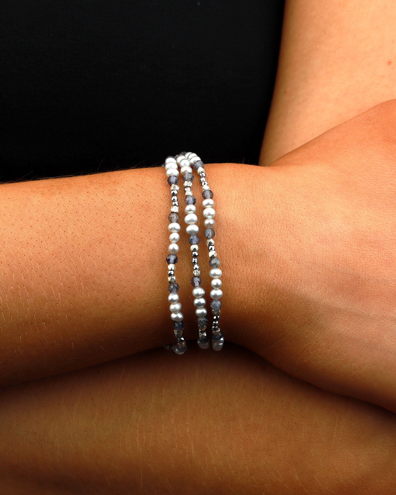 Chan Luu-Pearl Step Naked Wrap Bracelet-Bracelets-Sterling Silver-Blue Ruby Jewellery-Vancouver Canada