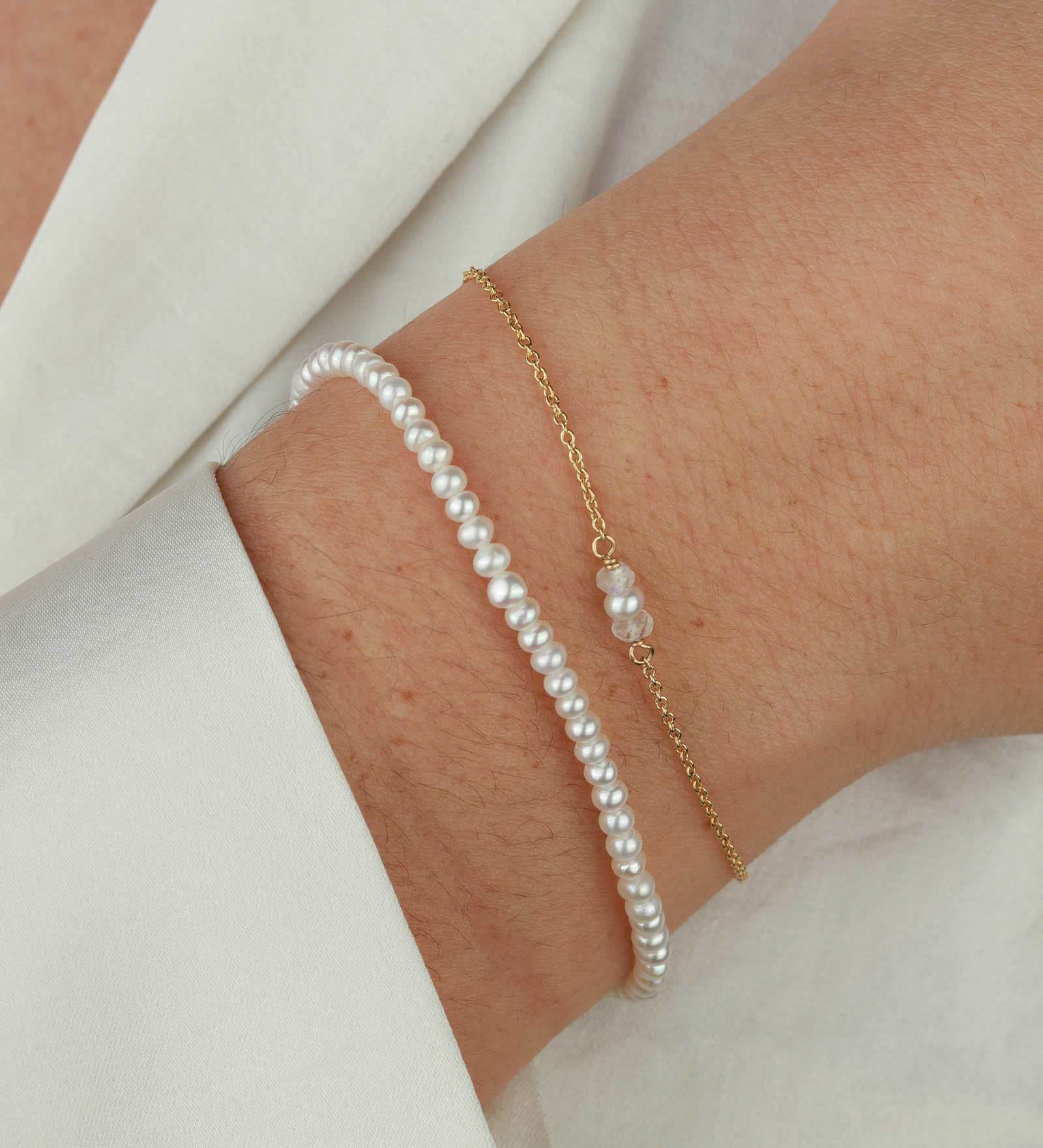 Poppy Rose-Pearl Strand Bracelet-Bracelets-14k Gold-fill, Freshwater Pearl-Blue Ruby Jewellery-Vancouver Canada