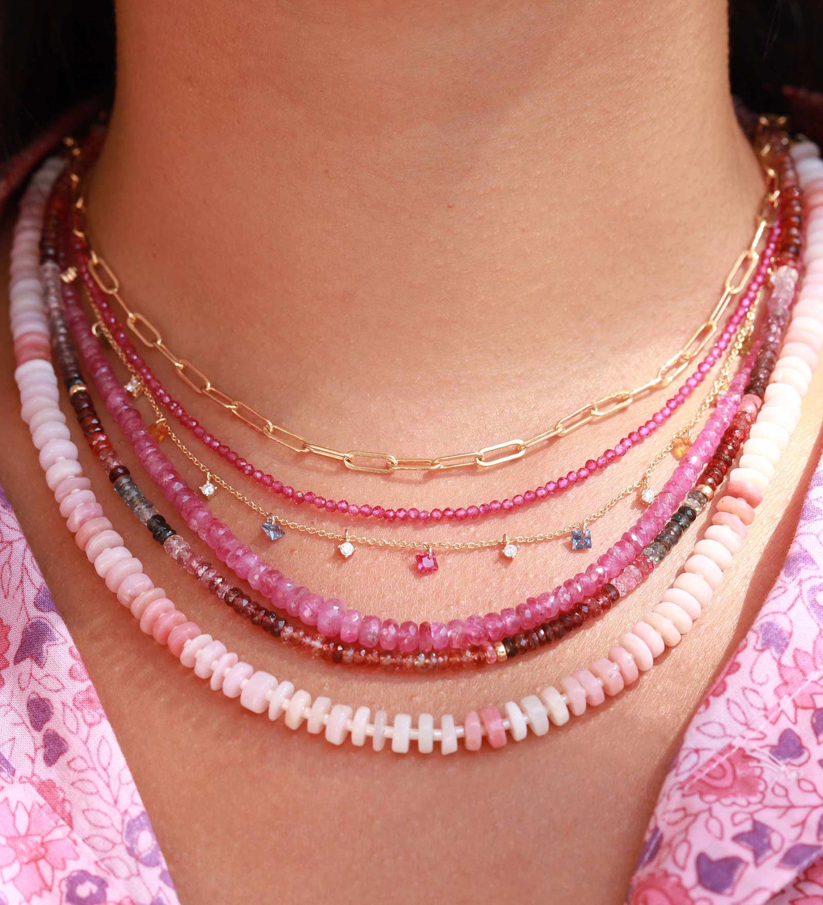 Gem Jar-Pink Opal Heishi Stone Necklace-Necklaces-14k Gold Filled, Pink Opal-Blue Ruby Jewellery-Vancouver Canada