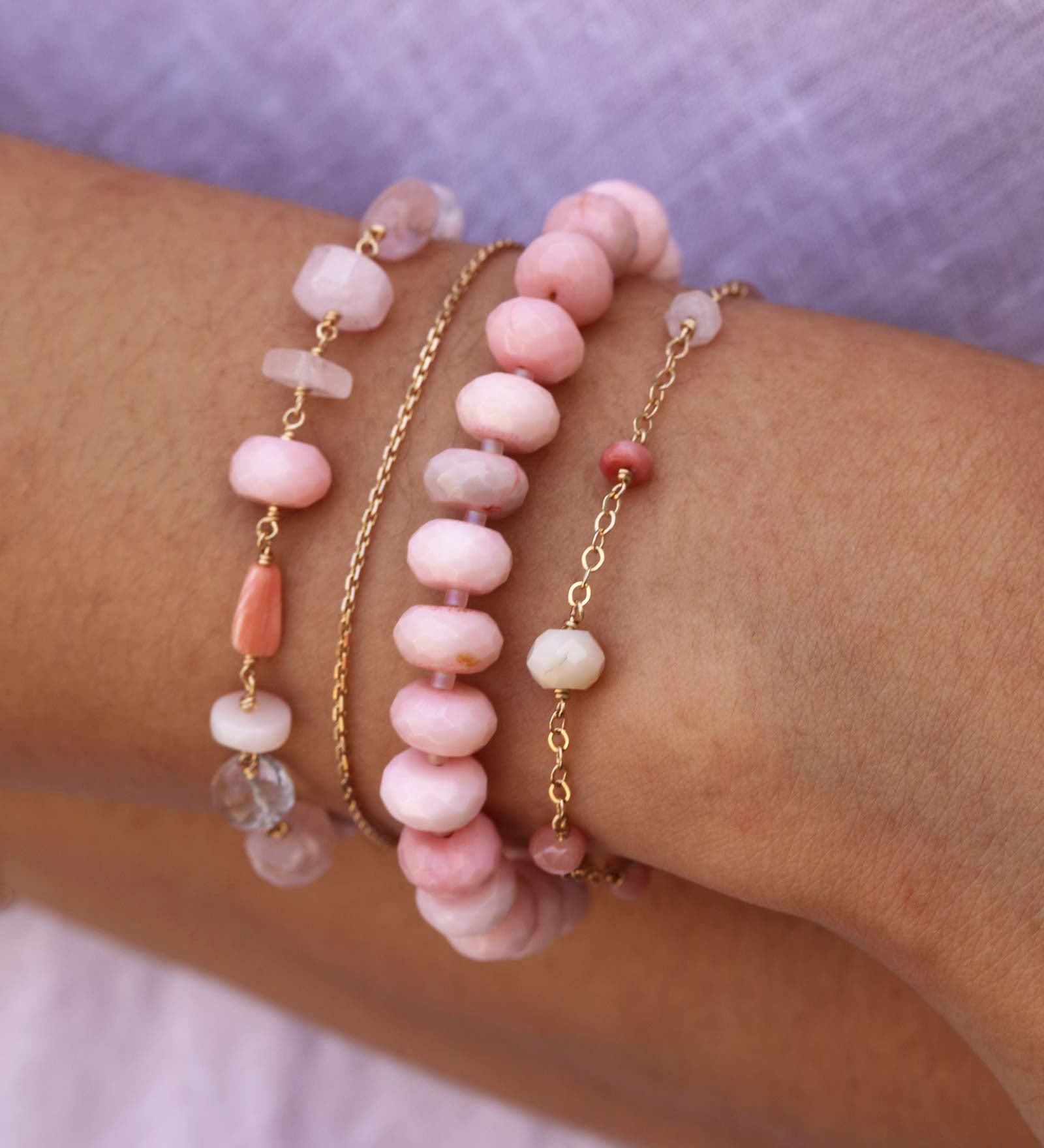 Gem Jar-Pink Opal Miyuki Stone Bracelet-Bracelets-14k Gold Filled, Pink Opal-Blue Ruby Jewellery-Vancouver Canada