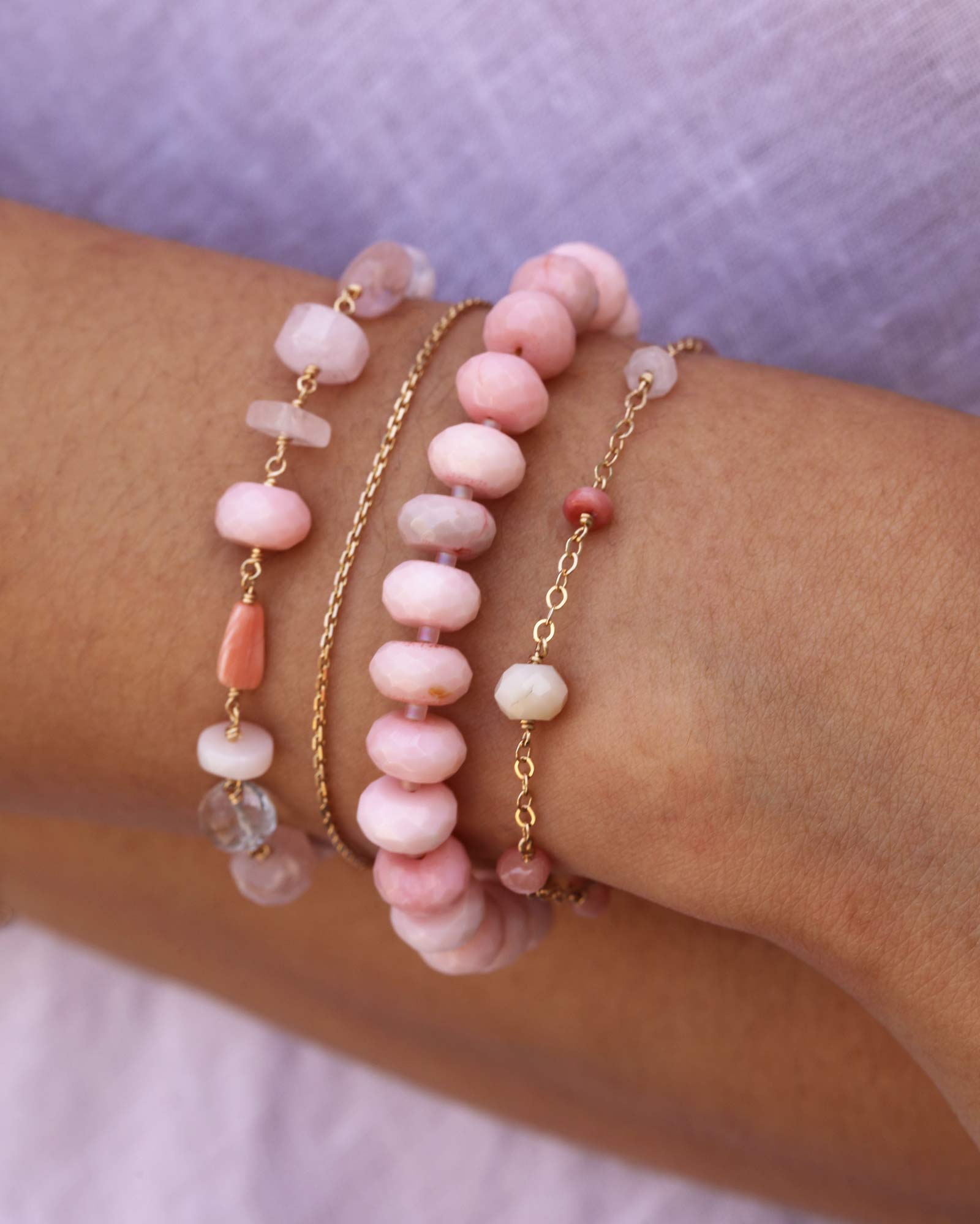 Gem Jar-Pink Opal Miyuki Stone Bracelet-Bracelets-14k Gold Filled, Pink Opal-Blue Ruby Jewellery-Vancouver Canada