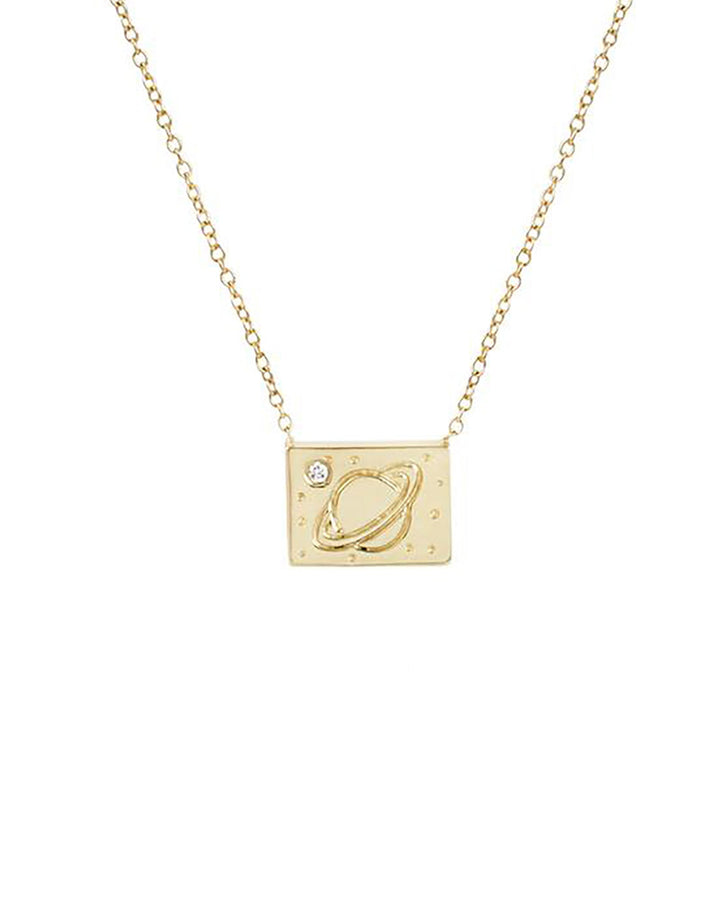 Aili Postcard Charm Necklace 14k Yellow Gold, Diamond, Moon