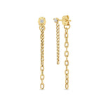 Zoe Chicco-Prong Diamond Mixed Chain Double Drop Earrings-Earrings-14k Yellow Gold, Diamond-Blue Ruby Jewellery-Vancouver Canada