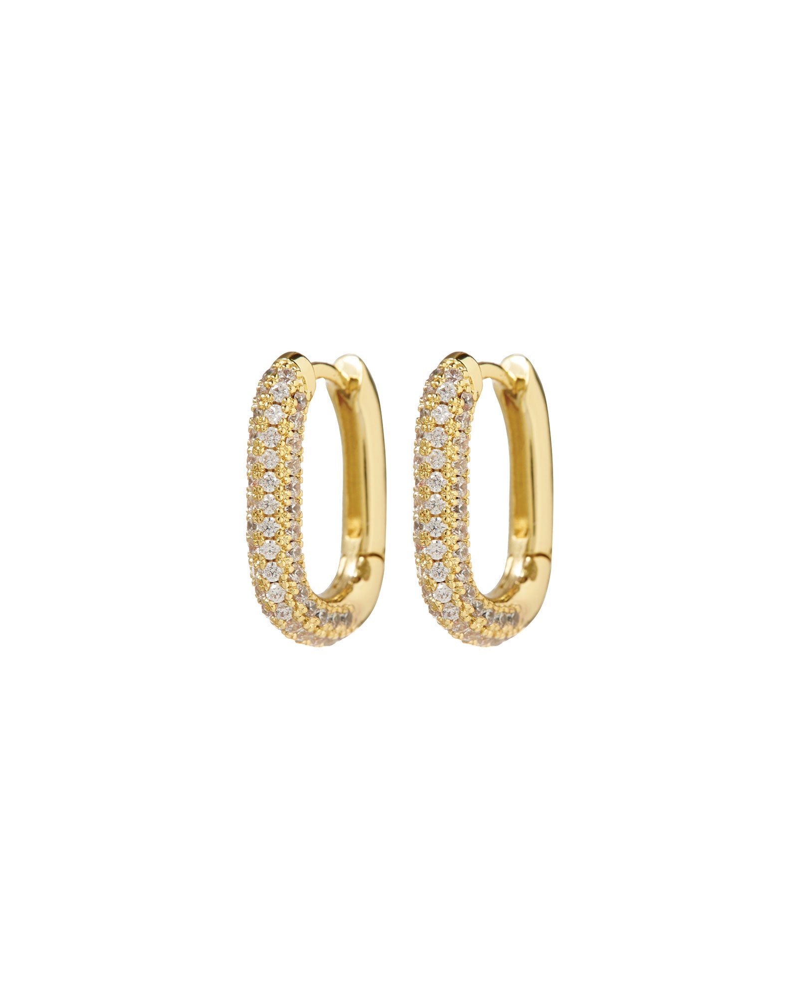 Luv AJ-Rectangle Pave Huggies-Earrings-18k Gold Plated-Blue Ruby Jewellery-Vancouver Canada