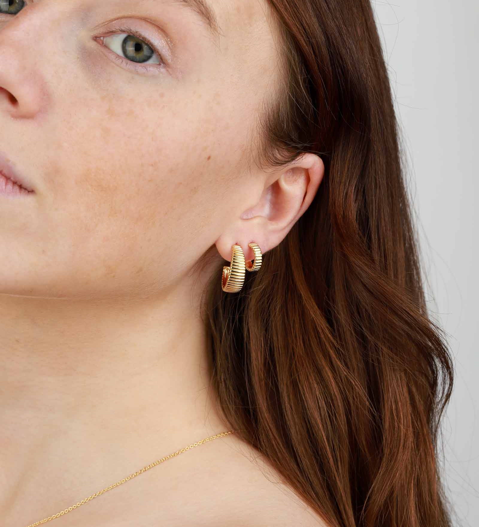 Tashi-Ridged Hoops | 10mm-Earrings-14k Gold Vermeil-Blue Ruby Jewellery-Vancouver Canada