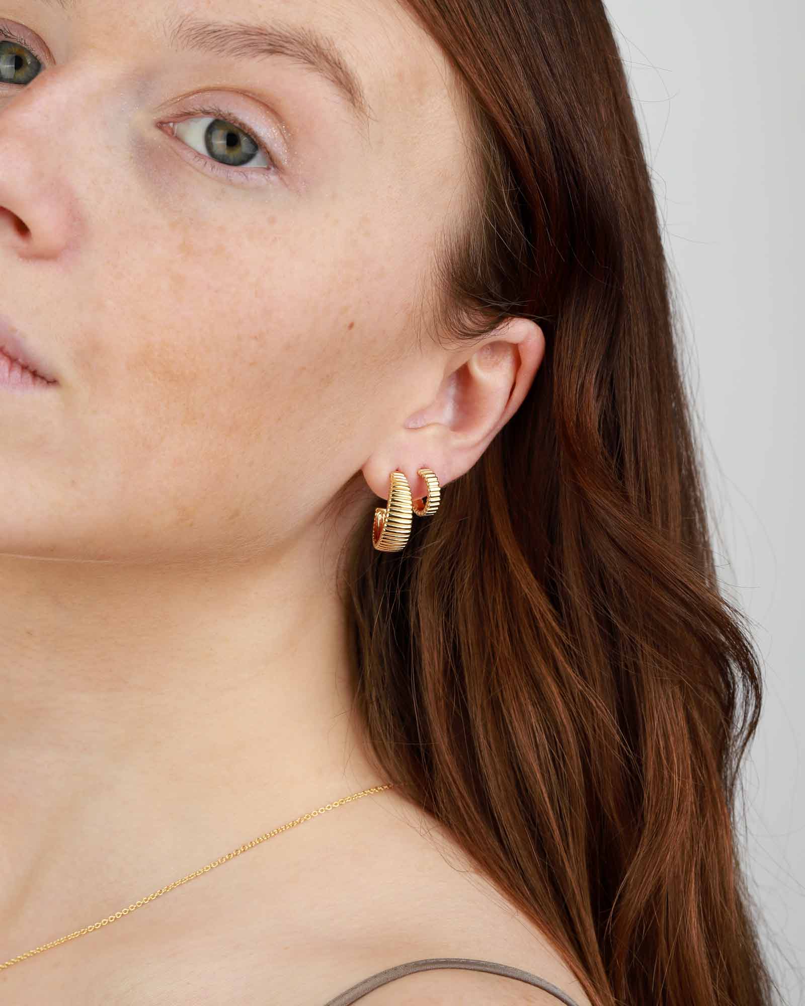 Tashi-Ridged Hoops | 10mm-Earrings-14k Gold Vermeil-Blue Ruby Jewellery-Vancouver Canada