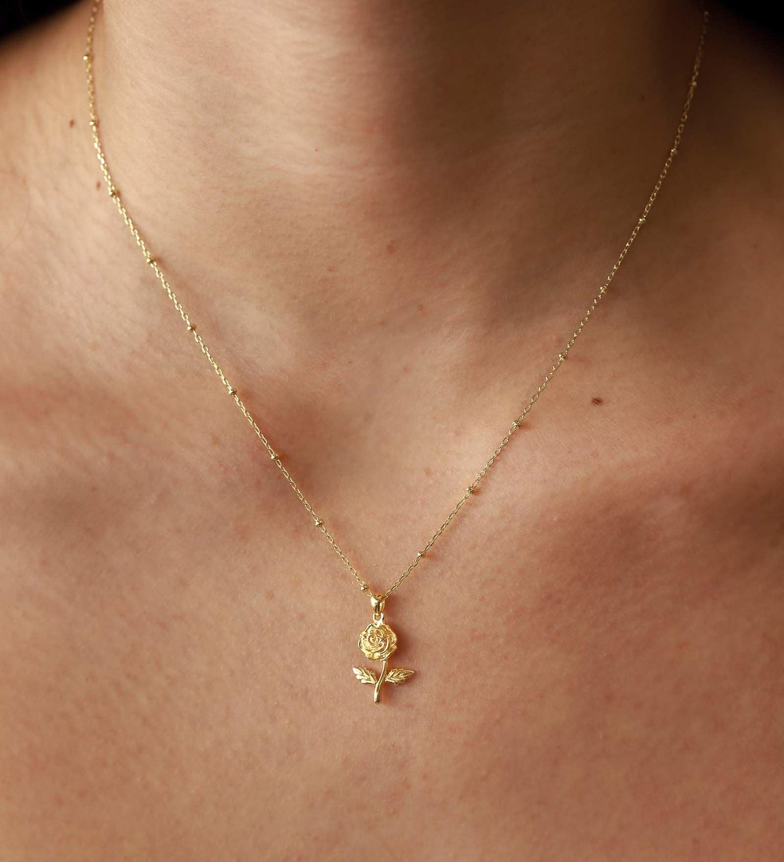 Tashi-Rose Necklace-Necklaces-14k Gold Vermeil-Flower-Blue Ruby Jewellery-Vancouver Canada