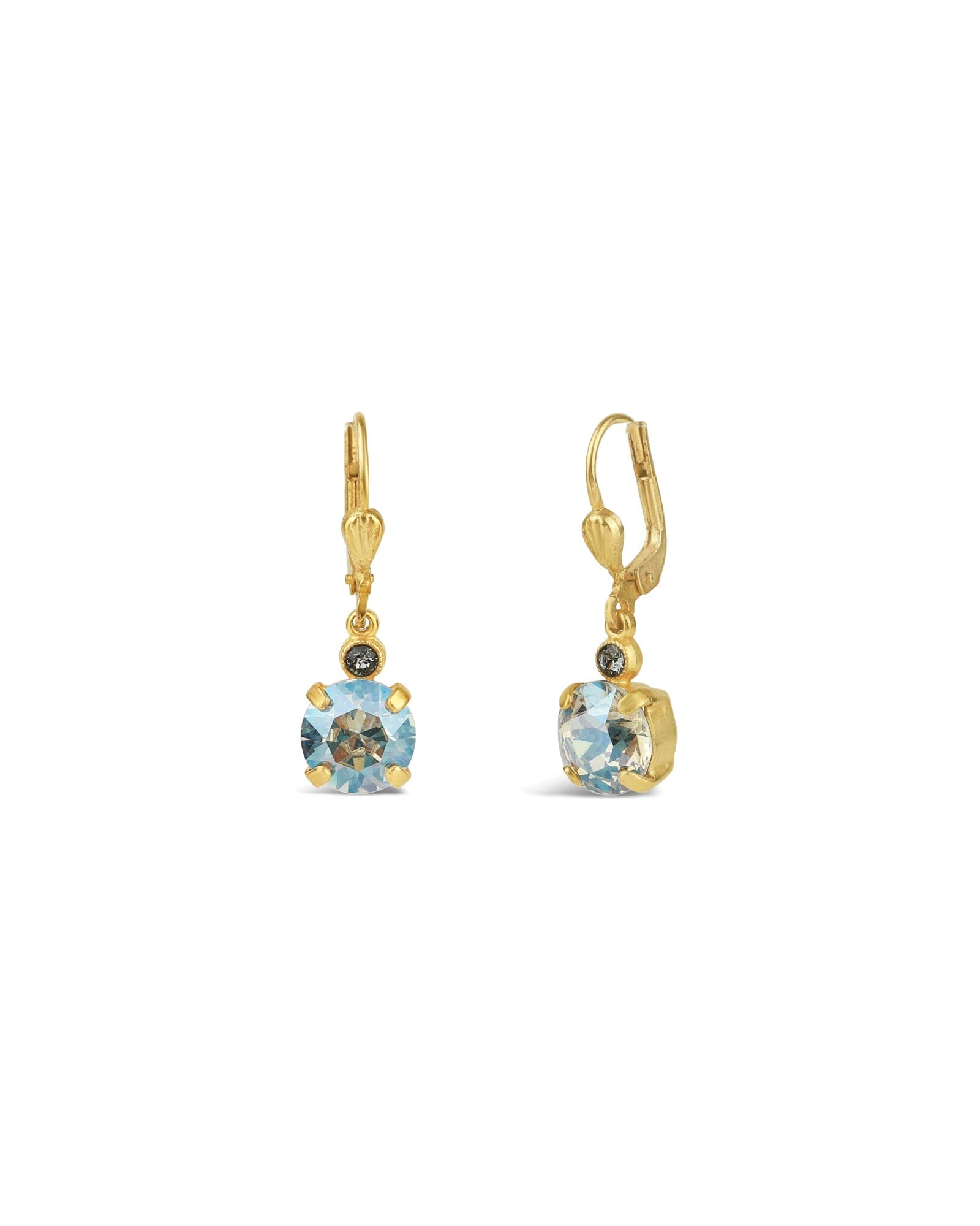 La Vie Parisienne-Round Crystal Hooks | 8mm-Earrings-14k Gold Plated, Moonlight Crystal-Blue Ruby Jewellery-Vancouver Canada