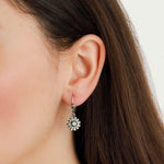 La Vie Parisienne-Round Daisy Hooks-Earrings-Sterling Silver Plated, White Crystal-Blue Ruby Jewellery-Vancouver Canada