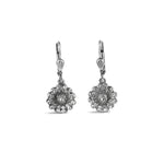 La Vie Parisienne-Round Daisy Hooks-Earrings-Sterling Silver Plated, White Crystal-Blue Ruby Jewellery-Vancouver Canada