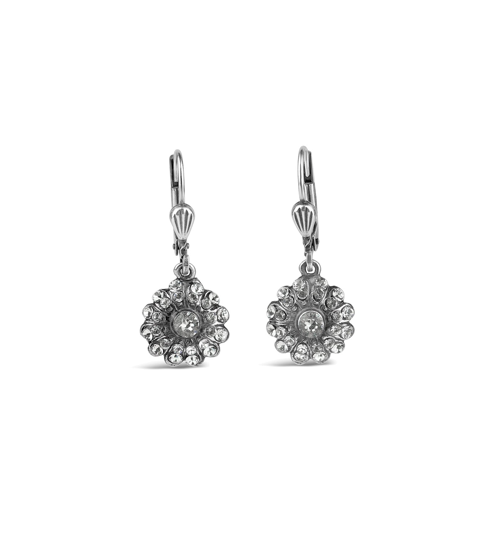 La Vie Parisienne-Round Daisy Hooks-Earrings-Sterling Silver Plated, White Crystal-Blue Ruby Jewellery-Vancouver Canada