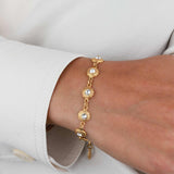 La Vie Parisienne-Round Flower Crystal Bracelet-Bracelets-14k Gold Plated, White Crystal-Blue Ruby Jewellery-Vancouver Canada