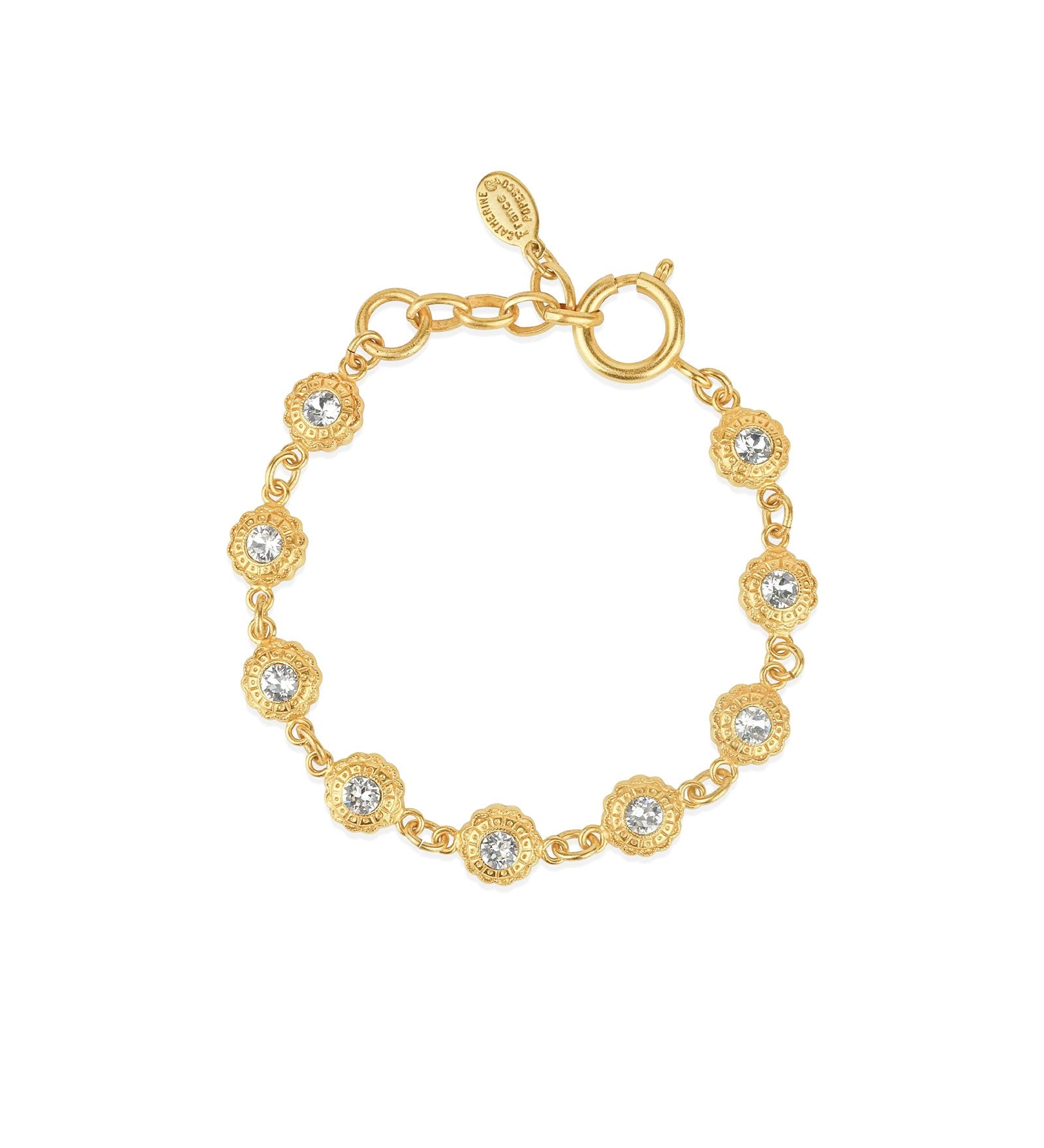 La Vie Parisienne-Round Flower Crystal Bracelet-Bracelets-14k Gold Plated, White Crystal-Blue Ruby Jewellery-Vancouver Canada