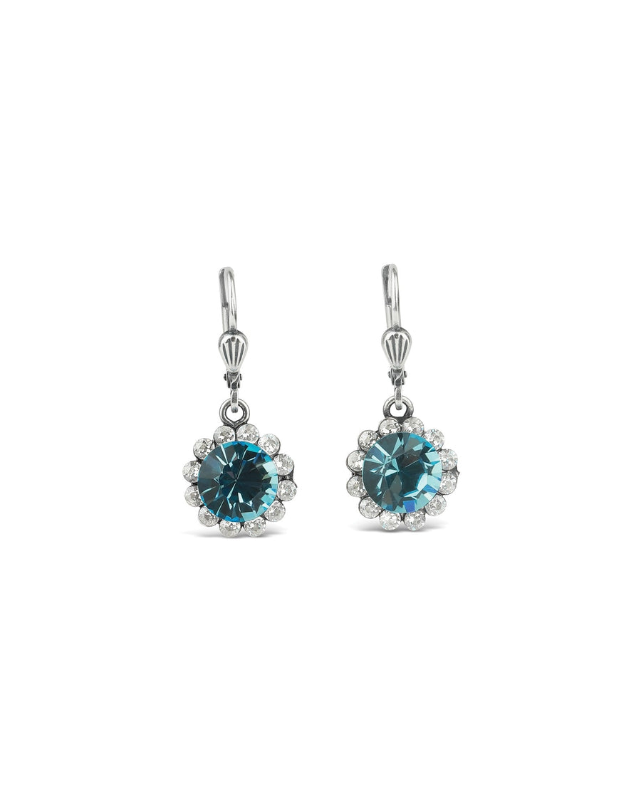 La Vie Parisienne-Round Halo Pave Hooks | 12mm-Earrings-Sterling Silver, Aquamarine Crystal-Blue Ruby Jewellery-Vancouver Canada