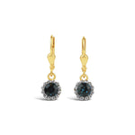 La Vie Parisienne-Round Halo Pave Hooks | 7mm-Earrings-14k Gold Plated, Midnite Crystal-Blue Ruby Jewellery-Vancouver Canada