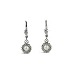 La Vie Parisienne-Round Halo Pave Hooks | 7mm-Earrings-Sterling Silver Plated, White Pearl-Blue Ruby Jewellery-Vancouver Canada