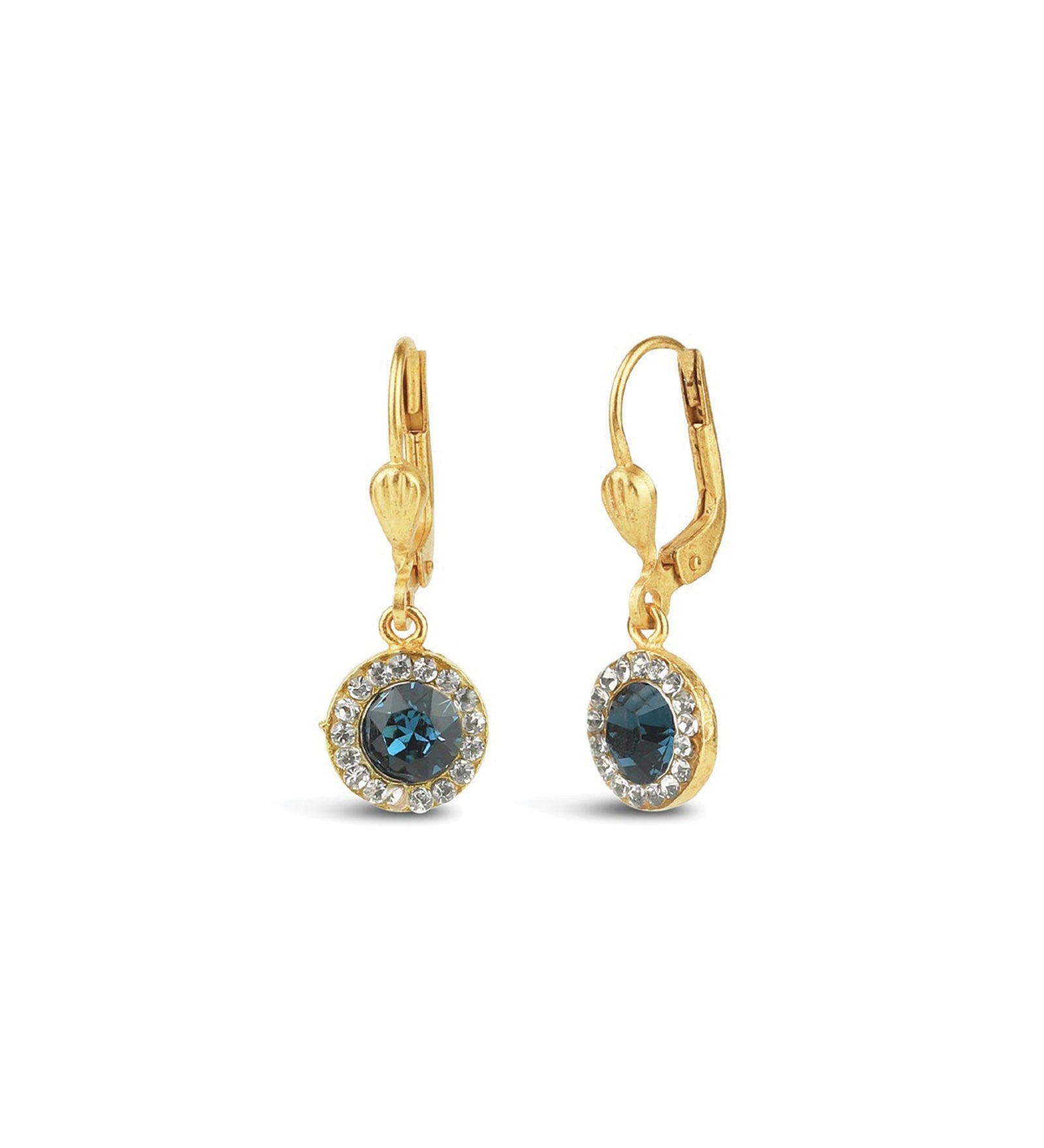 La Vie Parisienne-Round Halo Pave Hooks | 9mm-Earrings-14k Gold Plated, Midnite Crystal, Black Diamond Crystal-Blue Ruby Jewellery-Vancouver Canada