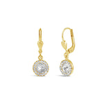 La Vie Parisienne-Round Halo Pave Hooks | 9mm-Earrings-14k Gold Plated, White Crystal-Blue Ruby Jewellery-Vancouver Canada