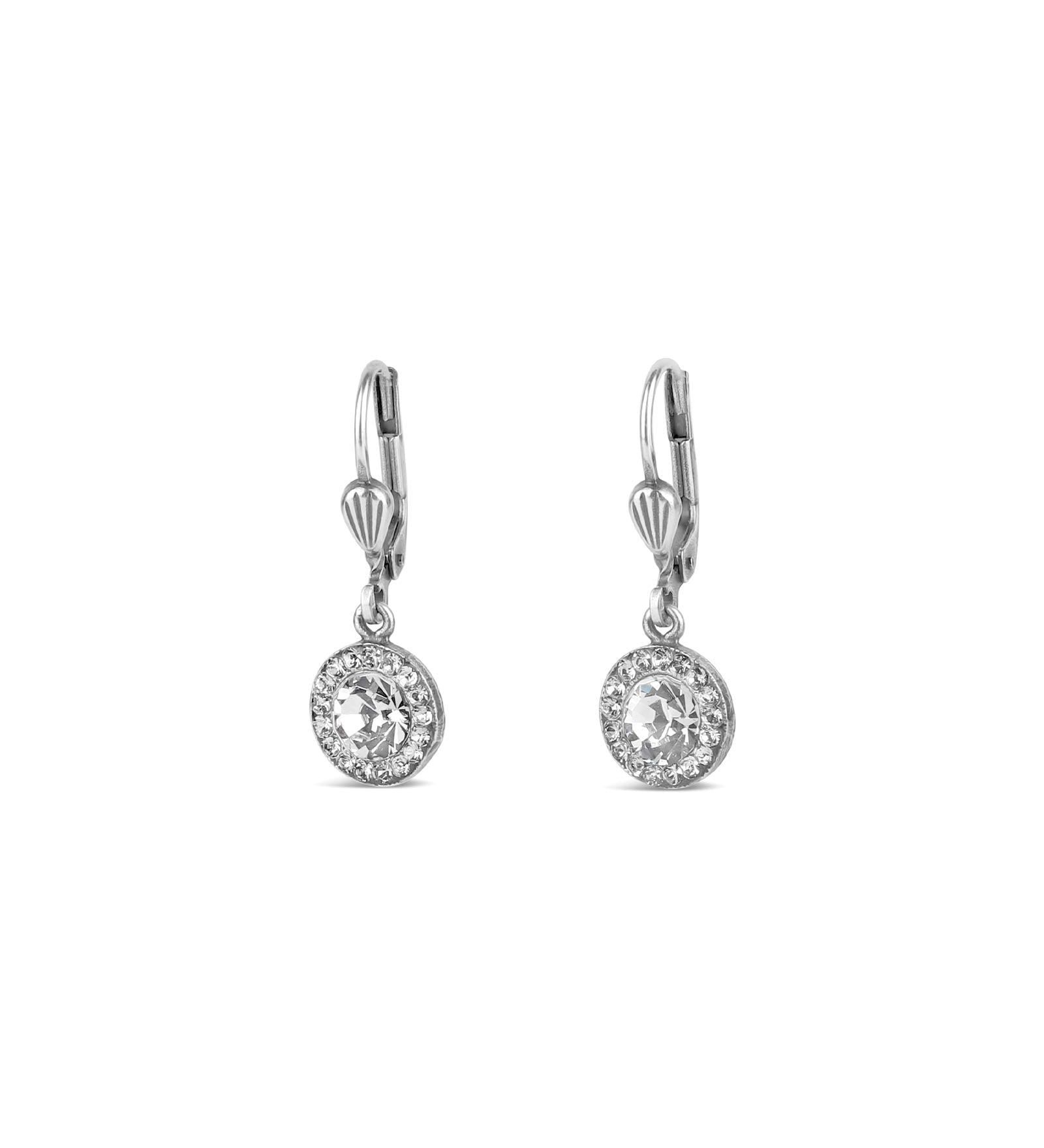 La Vie Parisienne-Round Halo Pave Hooks | 9mm-Earrings-Sterling Silver Plated, White Crystal-Blue Ruby Jewellery-Vancouver Canada