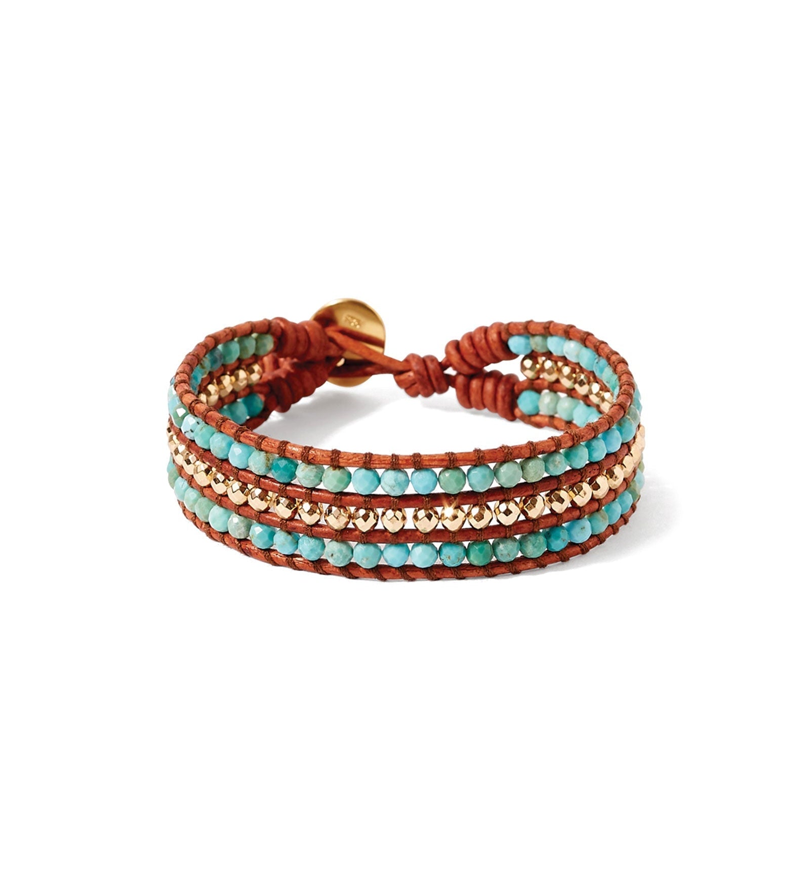 Chan Luu-Sedona Single Wrap Bracelet-Bracelets-18k Gold Vermeil, Turquoise / Dark Brown Leather-Blue Ruby Jewellery-Vancouver Canada