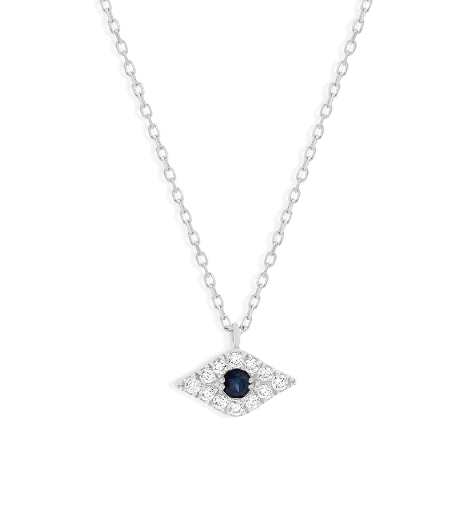 Quiet Icon-Small Evil Eye CZ Necklace-Necklaces-Rhodium Plated Sterling Silver, Cubic Zirconia-Blue Ruby Jewellery-Vancouver Canada