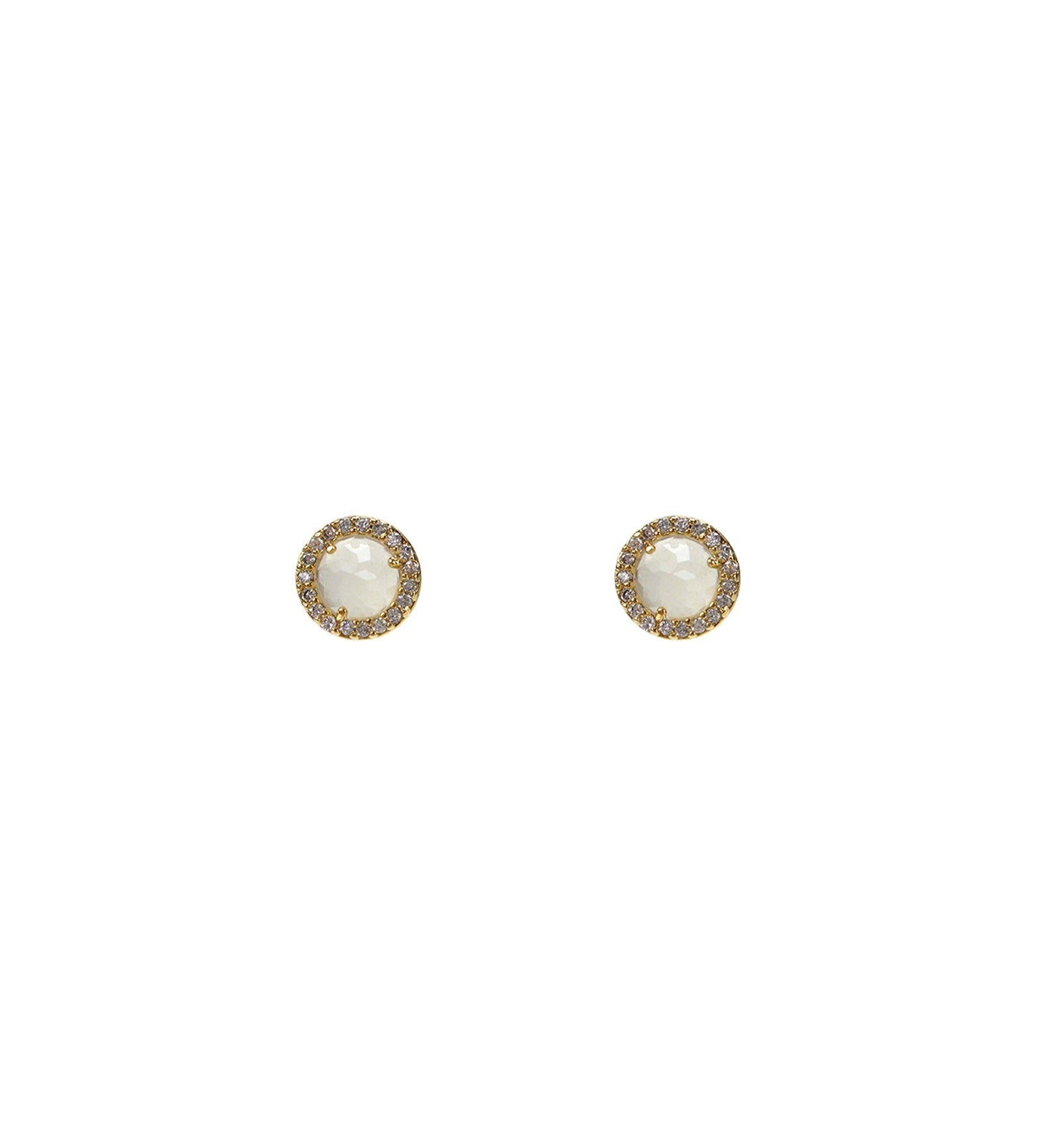 Tai-Small Pavé Glass Studs-Earrings-Gold Plated, Moonstone, Cubic Zirconia-Blue Ruby Jewellery-Vancouver Canada