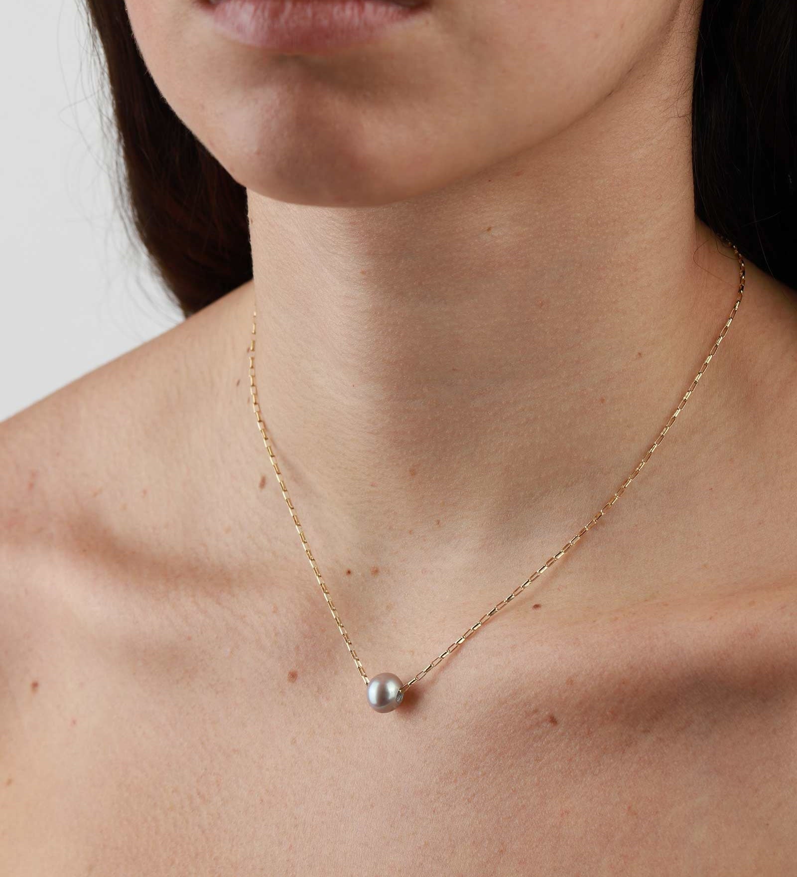 Small Rectangle Rolo Pearl Necklace-Necklaces-Poppy Rose-14k Gold-fill, Grey Freshwater Pearl-Blue Ruby Jewellery-Vancouver-Canada